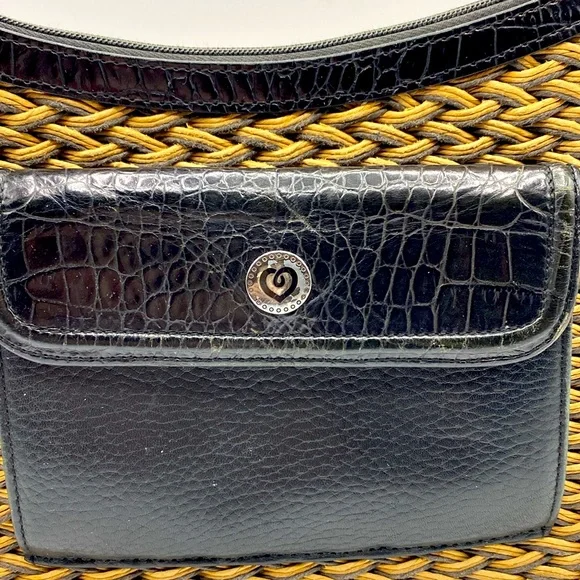 Vintage Genuine Brighton Woven Raffia Straw And Leather Trim Shoulder Bag - Picture 3 of 7